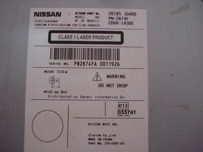 Radio Navi CD Bluetooth Nissan 28185JG400 28185-JG400 CD6K-1430E