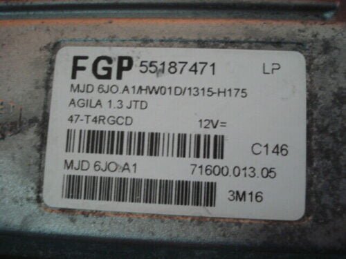 _57 Centralita del motor Opel Agila 1.3 JTD FGP 55187471 7160001305