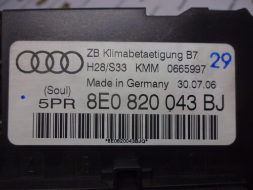 8E0820043BJ Clima panel de control AUDI A4 8E0820043BJ 8EO820043BJ