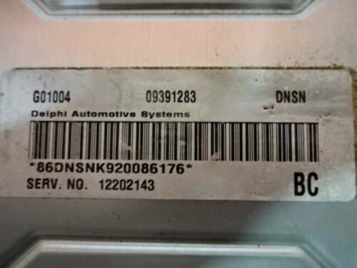 Centralita del motor Opel 09391283 G01004 DNSN 12202143 09391283DNSN BC D01004