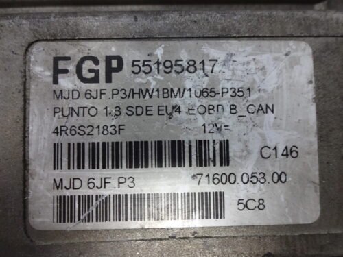 Centralita del motor  Fiat Punto 55195817 MJD6JFP3 7160005300