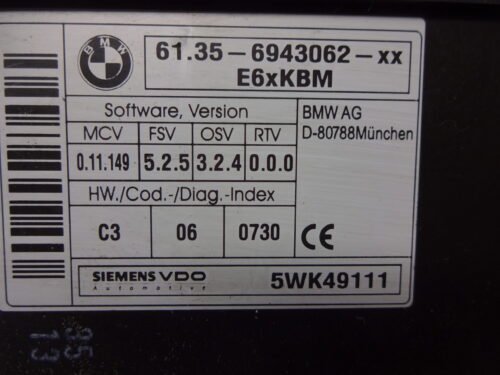 Unidad de control  BMW 61356943062 61.35-6943062-XX 5WK49111