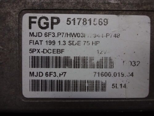 Centralita del motor  Fiat FIAT GRANDE PUNTO MJD6F3P7  51781569 7160001904