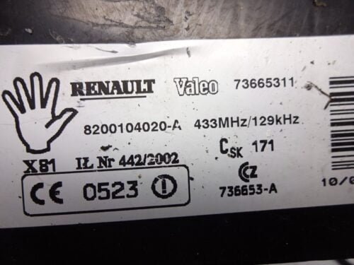 Lector de tarjeta clave Renault 8200104020A 8200104020-A 433MHZ VALEO 73665311