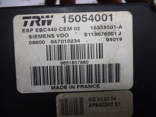 ABS Peugeot 407 S118676001J 9651857880 15054001