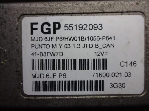Centralita del motor FIAT PUNTO 55192093 MJD6JF.P6